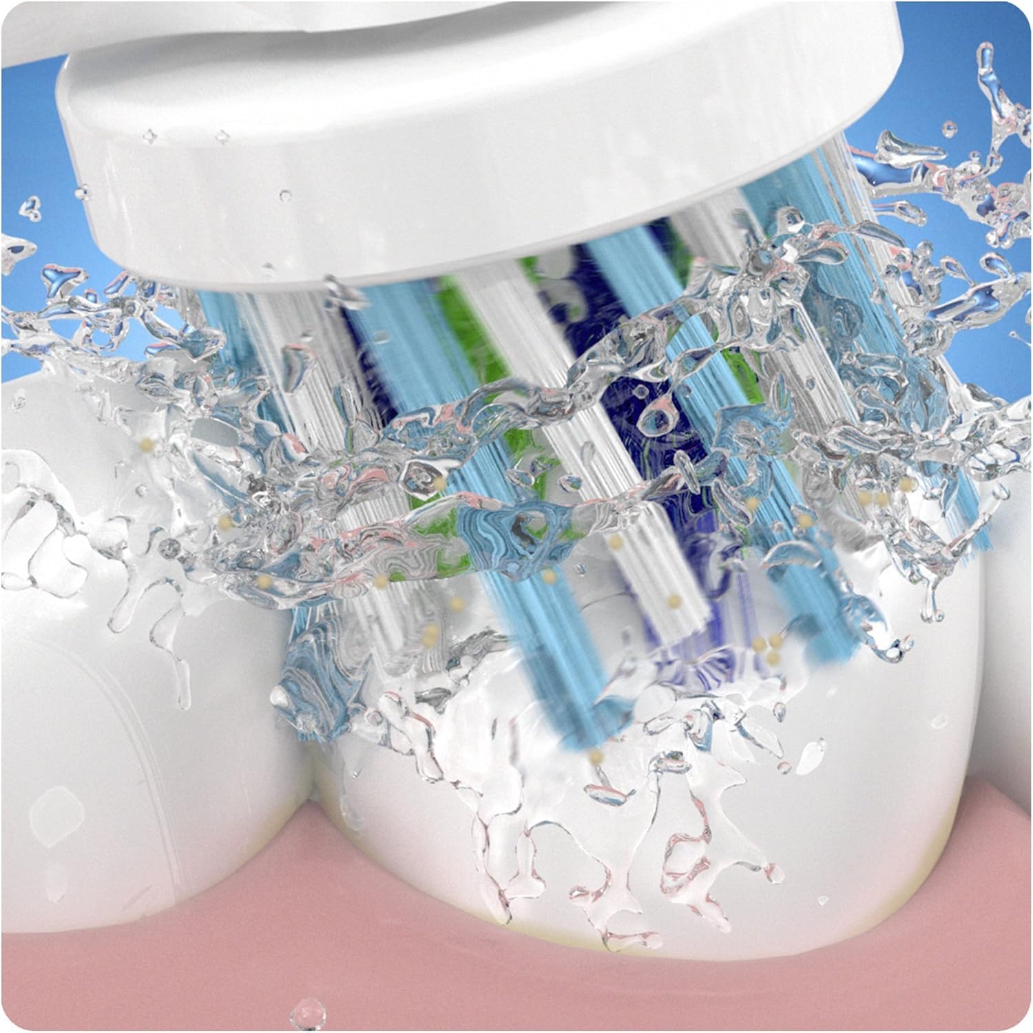 Oral-B CrossAction heads cleaning tooth by tooth to refresh your mouth.