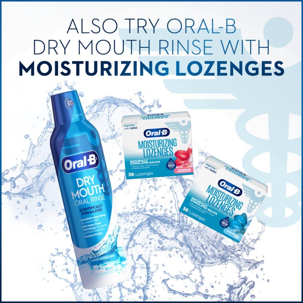 Oral-B dry mouth rinse alcohol-free icon signals clean formula