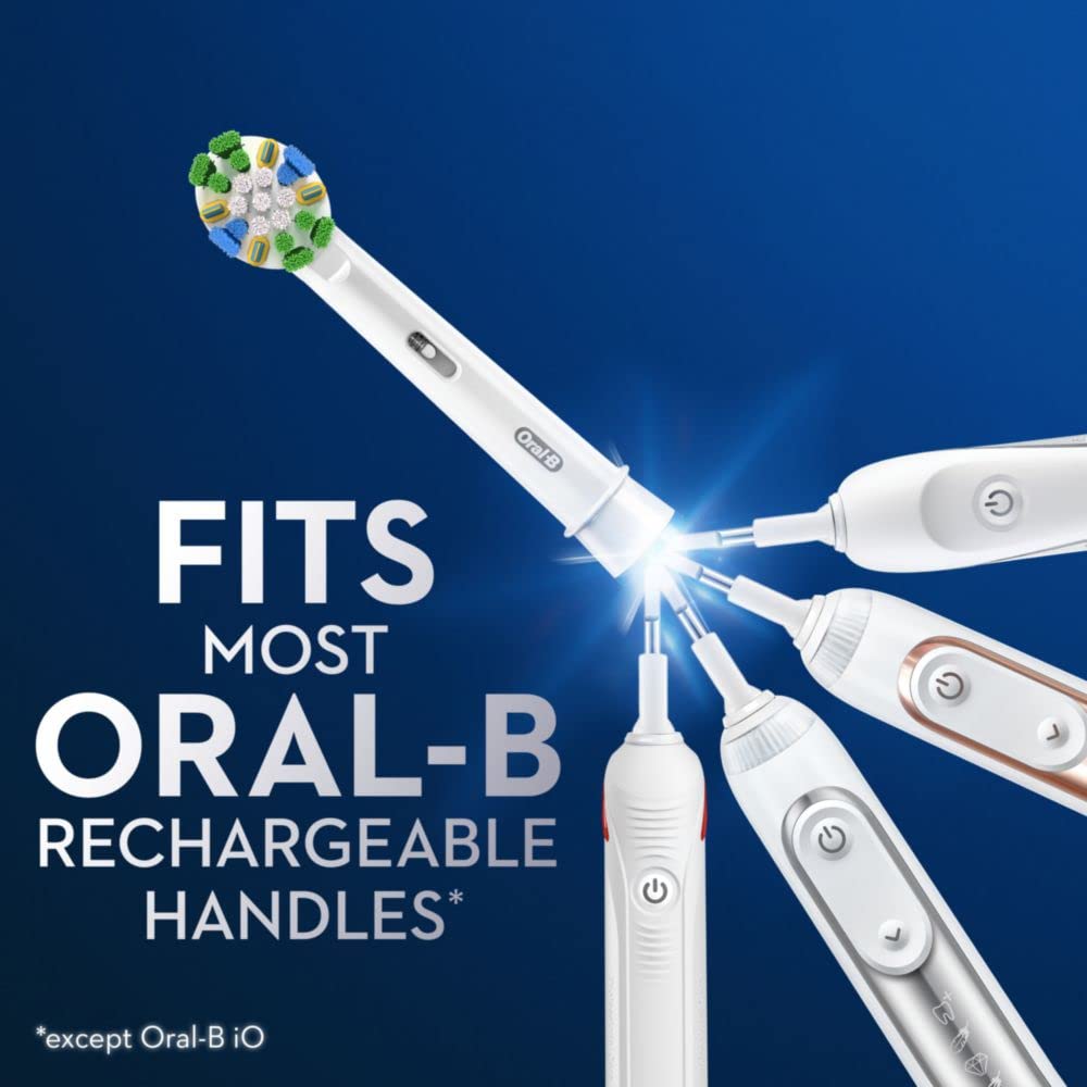 Oral-B FlossAction round design targets each tooth for thorough cleaning.