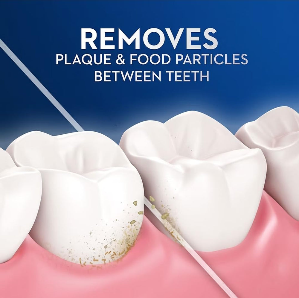 Oral-B Glide All-In-One floss shown during between-teeth cleaning.