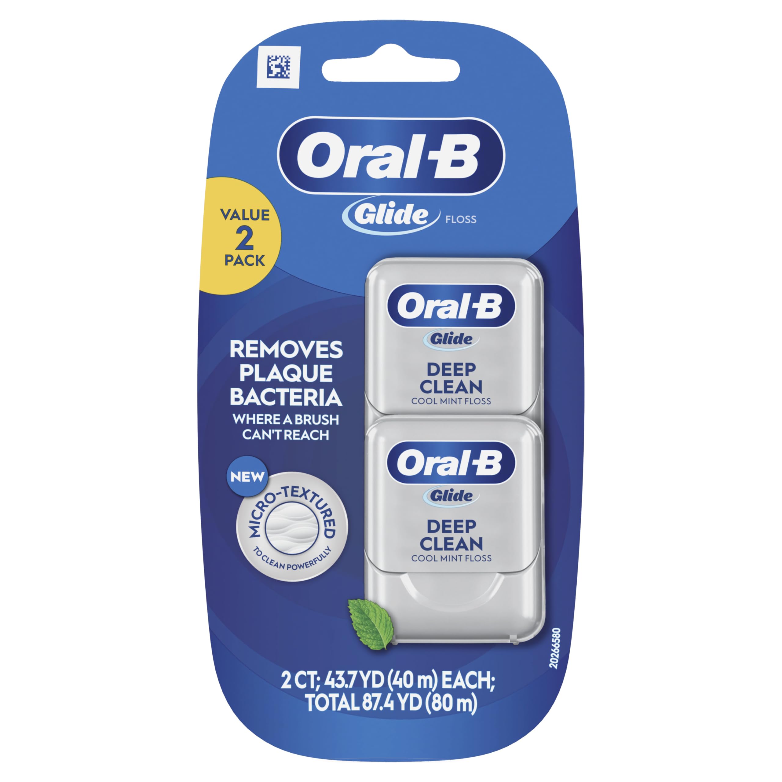 Oral-B Glide Deep Clean floss dispenser front shows compact travel-friendly design.