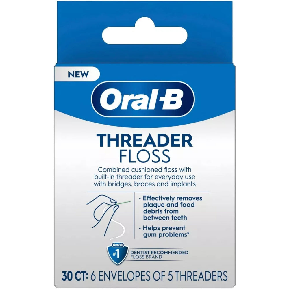 Oral-B Glide Threader Floss 30-count with stiffened end for easy threading under braces and implants.