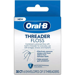 Oral-B Glide Threader Floss 30-count with stiffened end for easy threading under braces and implants.
