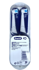 Close-up of an Oral-B iO head highlighting its round-brush design for comfortable plaque removal.