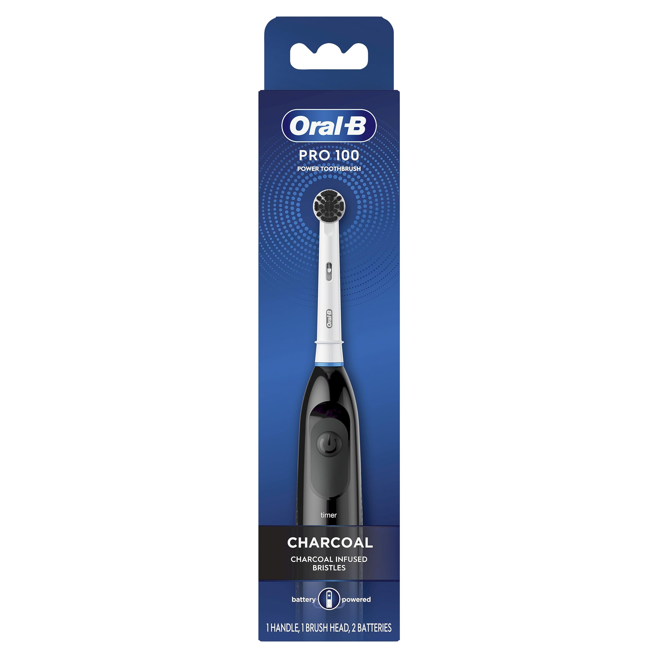 Oral-B Pro 100 Charcoal bristles close-up showing charcoal-infused fibers for gentle cleaning.