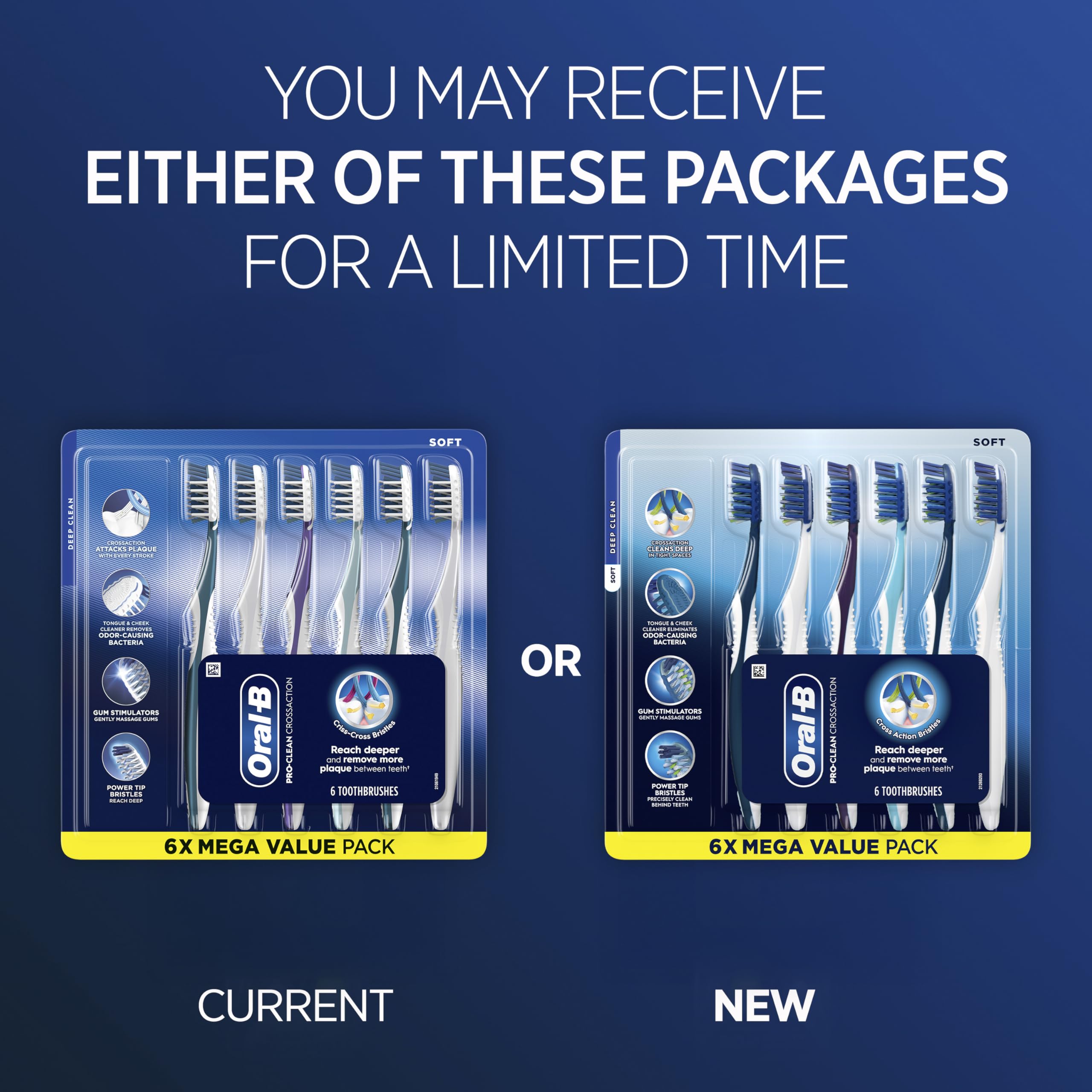 Oral-B Pro Clean CrossAction toothbrush angled-bristles improve access between teeth.