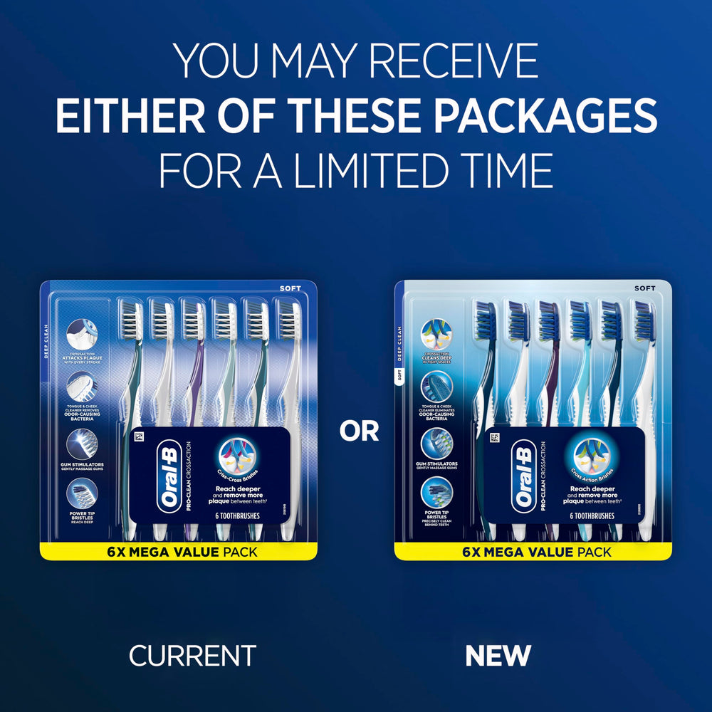 Oral-B Pro Clean CrossAction toothbrush angled-bristles improve access between teeth.