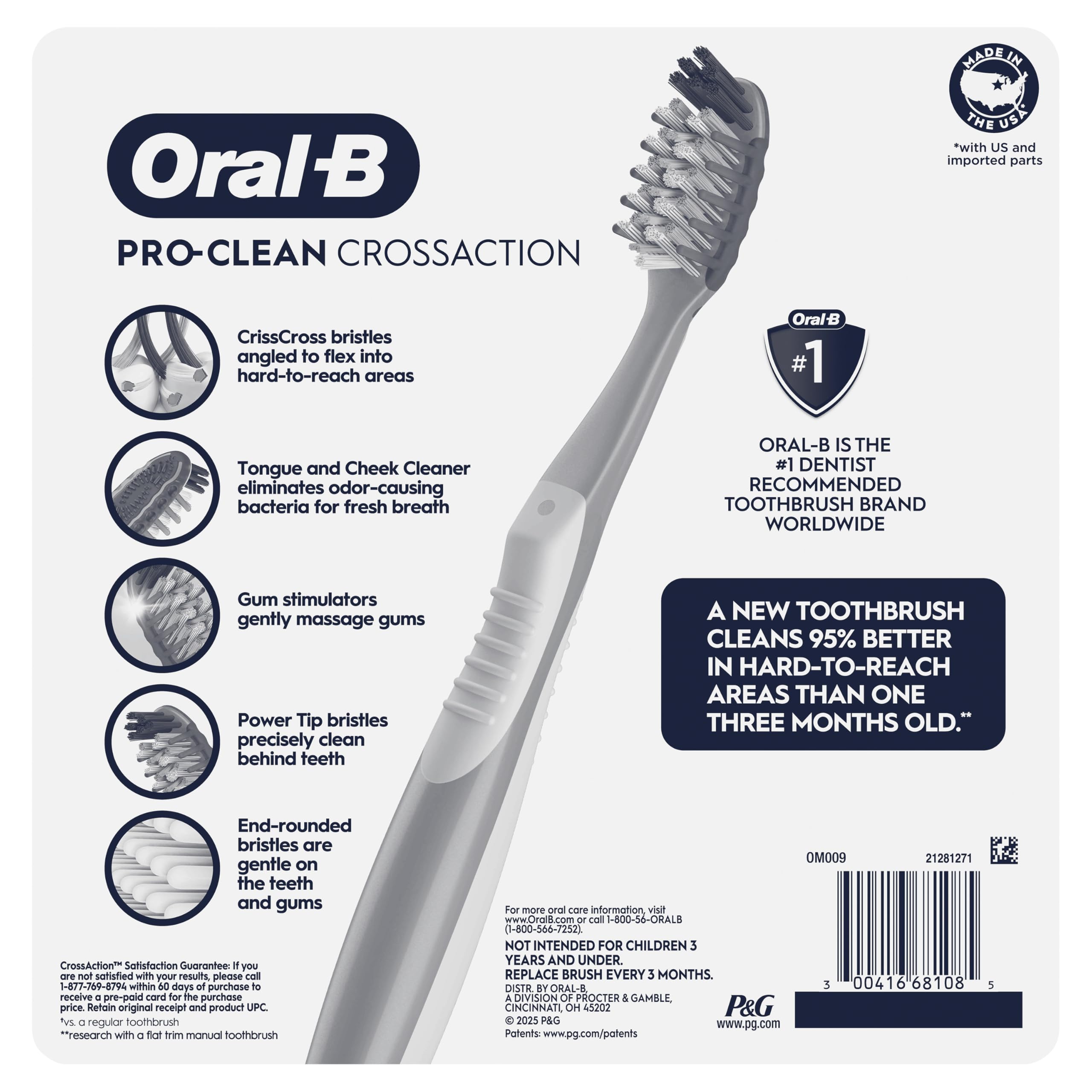 Oral-B Pro Clean CrossAction brush suitable for adults and 3+.