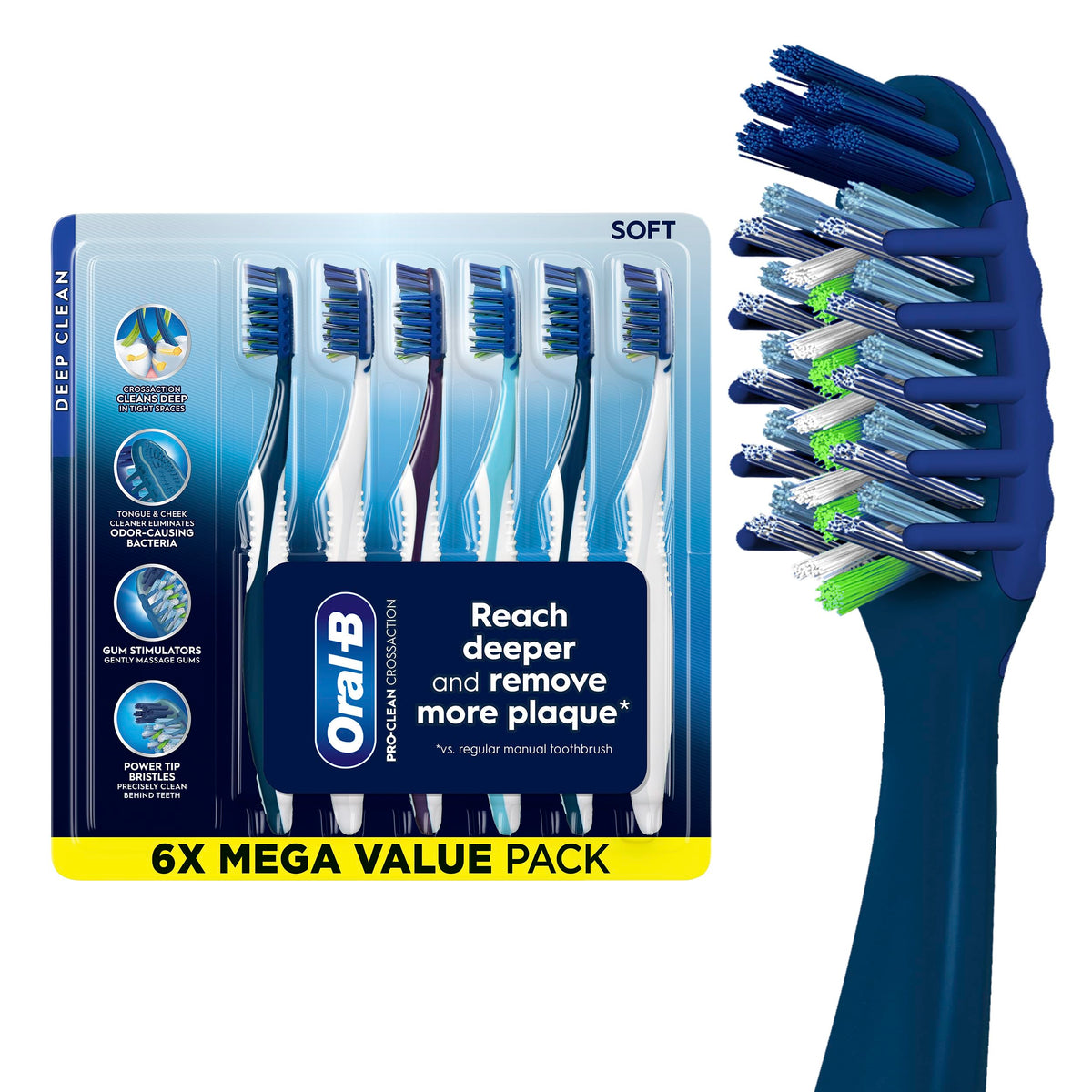 Oral-B Pro Clean CrossAction toothbrush front view for a comfortable daily clean.
