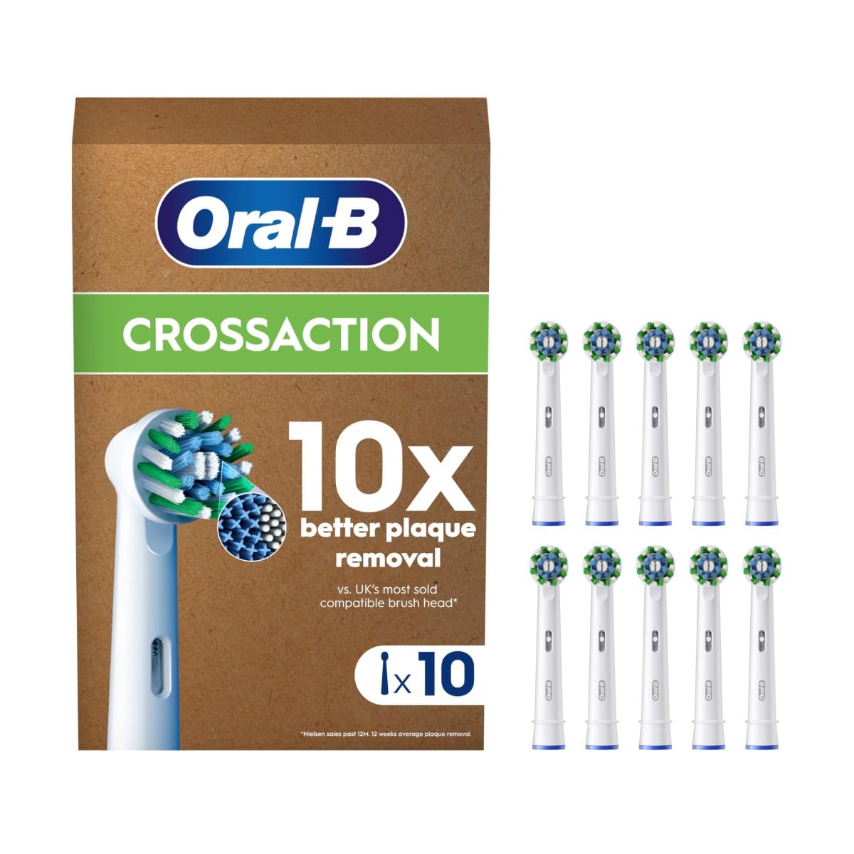 Oral-B Pro Cross Action head with X-shaped bristles cleans hard-to-reach areas for deeper daily refreshment.