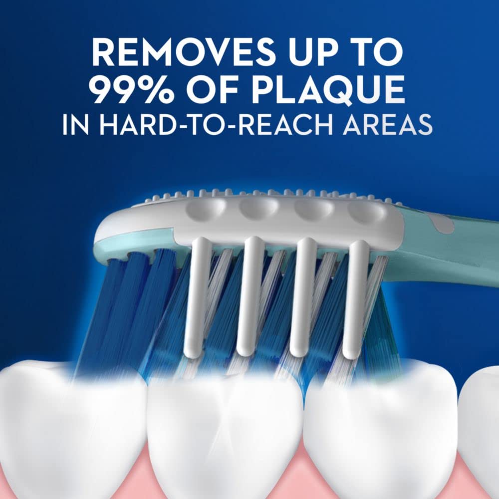 CrossAction bristles angled to lift and sweep plaque from teeth