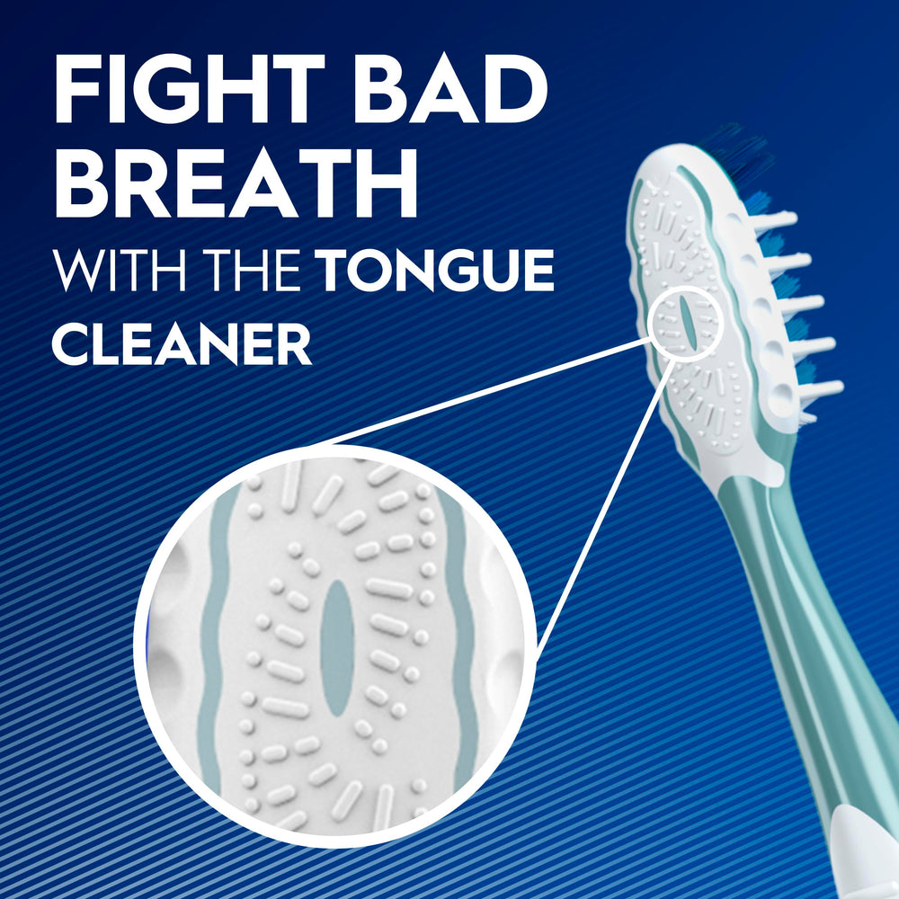 Oral-B Pro Health CrossAction tongue cleaner helps remove germs from the tongue.
