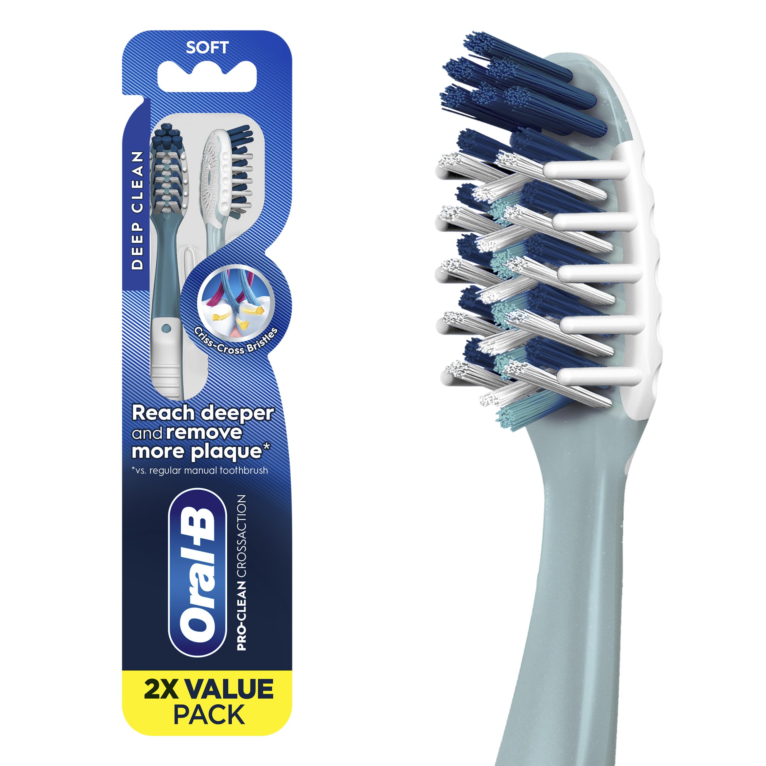 Oral-B Pro Health CrossAction toothbrush with soft-bristles pack for gentle cleaning.
