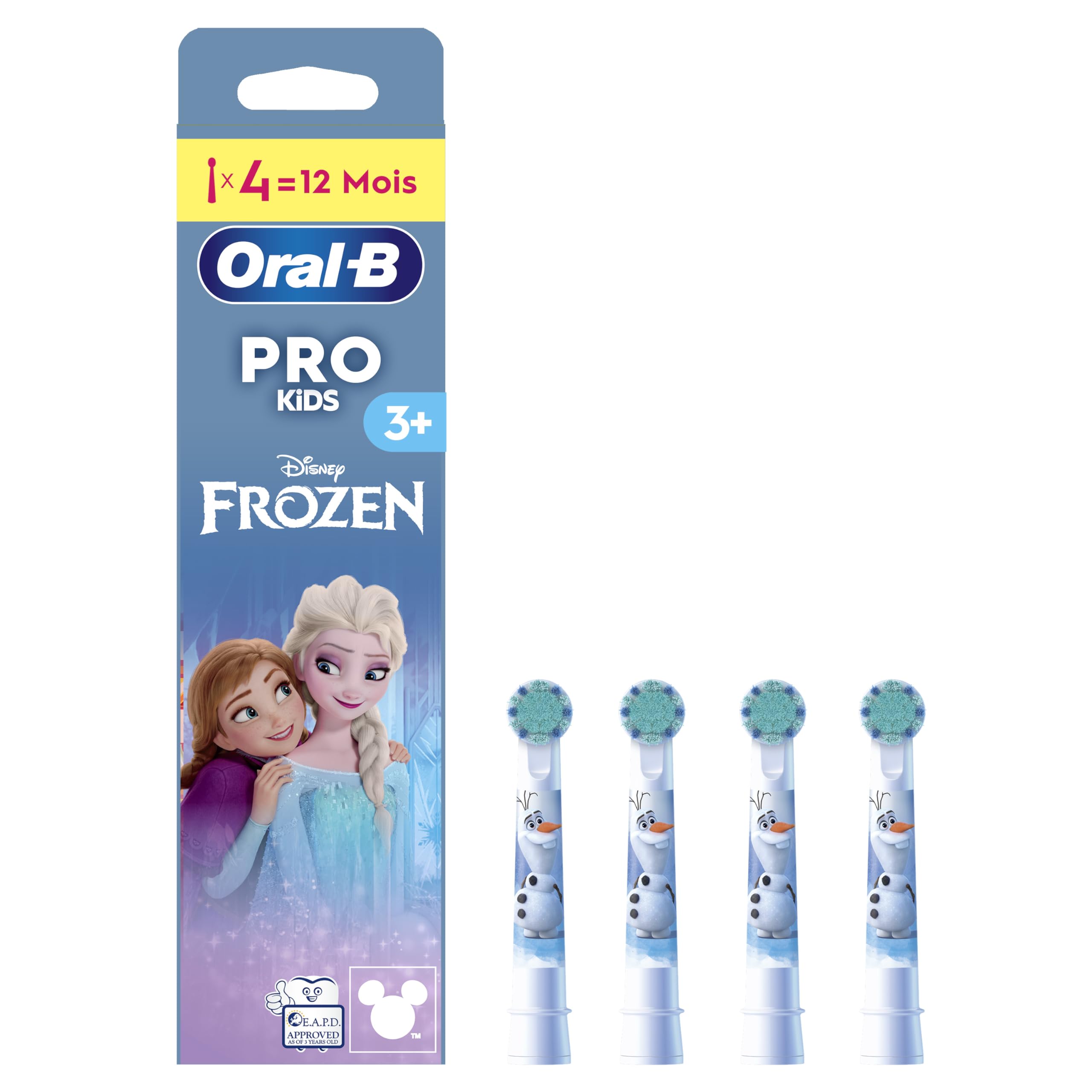 Oral-B Pro Kids frozen head close-up shows gentle bristles for tiny smiles.