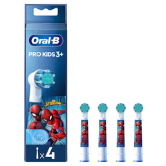 Oral-B Pro Kids Spiderman heads pack four in white, for gentle kid brushing.