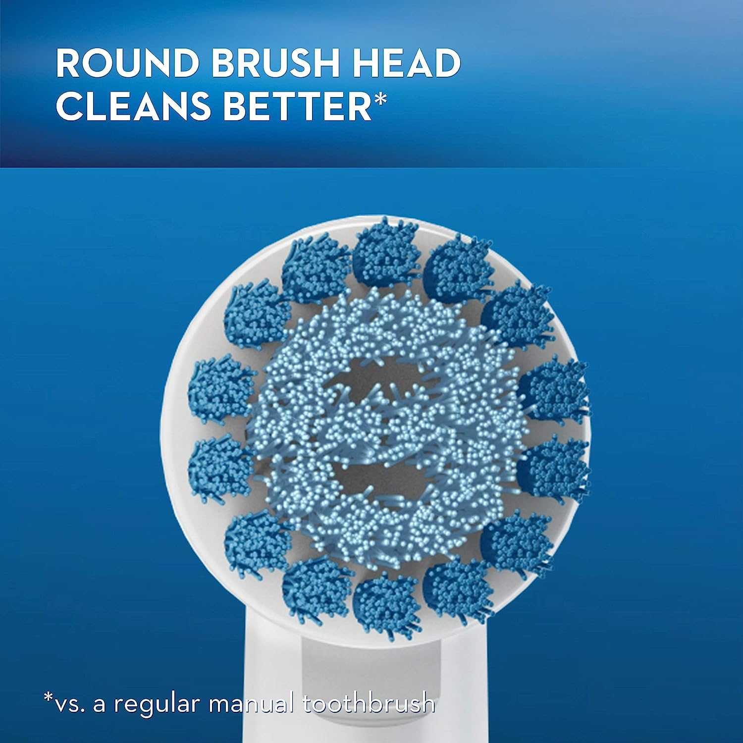 Oral-B round head design inspired by dental tools for thorough tooth-by-tooth cleaning.