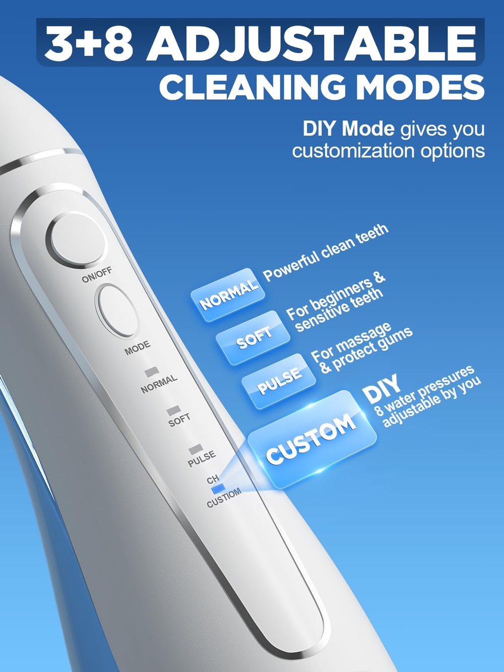 Oralfree flosser in orthodontic use, reaches braces and bridges effectively