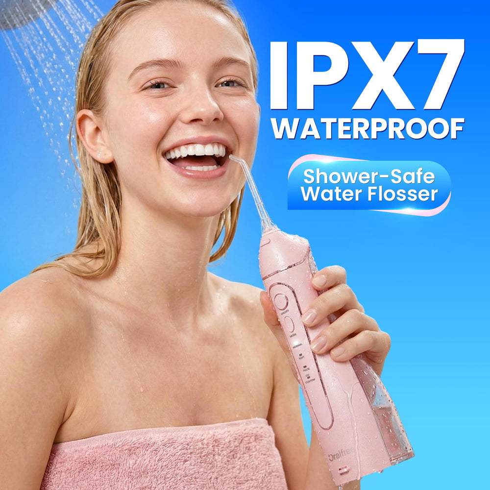Oralfree Water Flosser IPX7 waterproof design for bathroom use