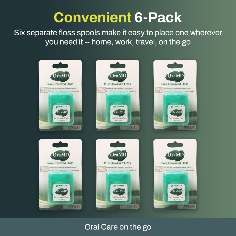OraMD unscented floss for comfortable daily use with tooth oil pairing.