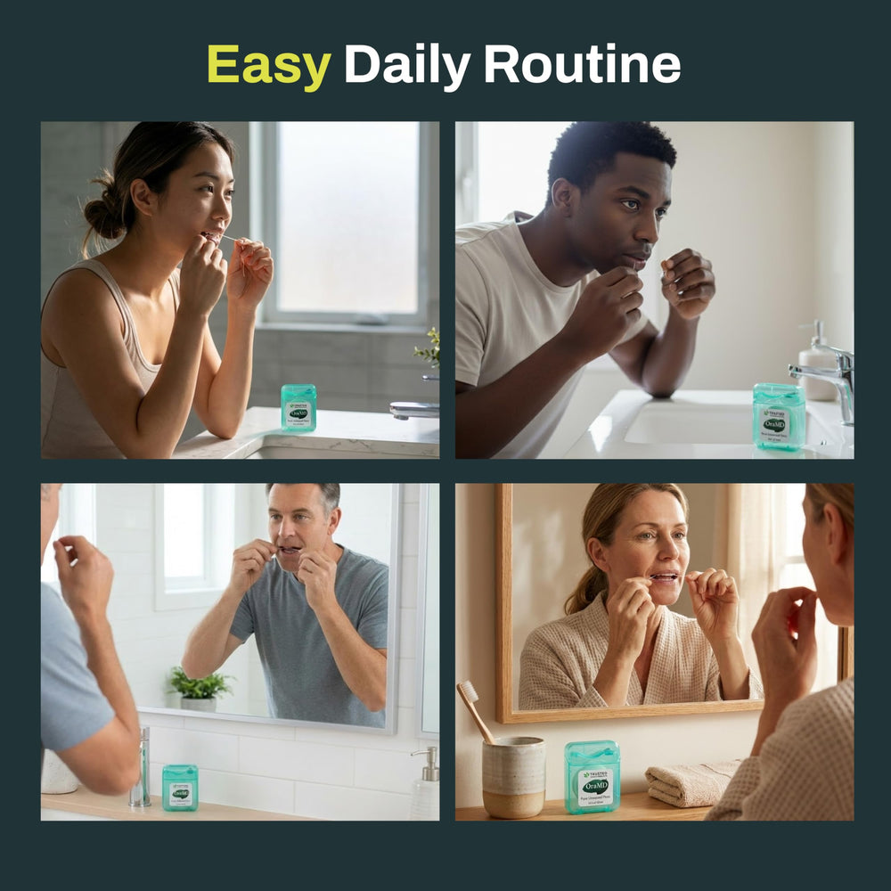 OraMD floss helps ensure a gentle yet effective clean along the gumline.