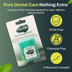 OraMD floss shred-resistant texture reaches tight spaces for cleaner between-teeth areas.