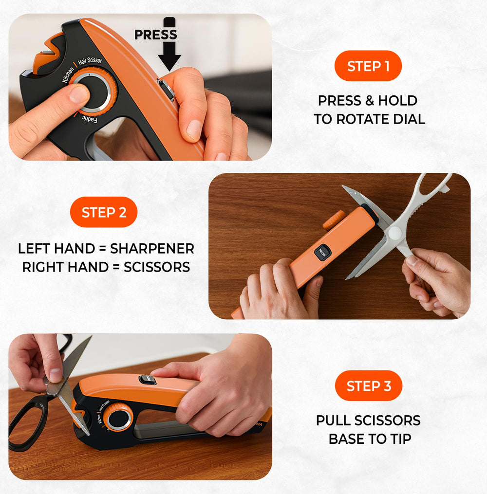 Orange Ninja Sharpener with enclosed slot-guide for safe, guided sharpening