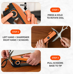 Orange Ninja Sharpener with enclosed slot-guide for safe, guided sharpening
