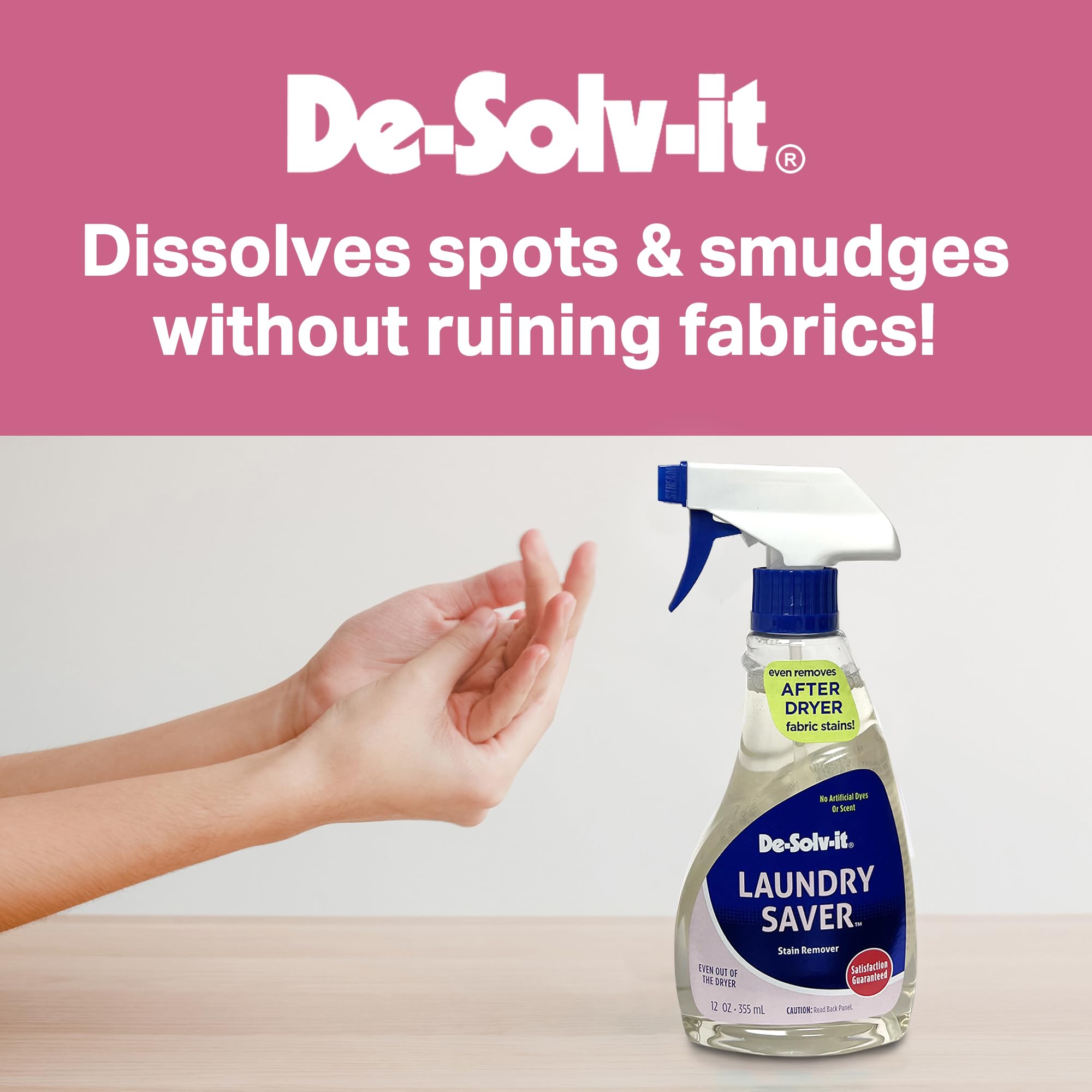 Orange Sol De-Solv-It fabric gentle stain remover preserving color and weave on clothing.