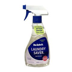 Orange Sol De-Solv-It Laundry Saver bottle closeup showing powerful stain removal for fabrics.