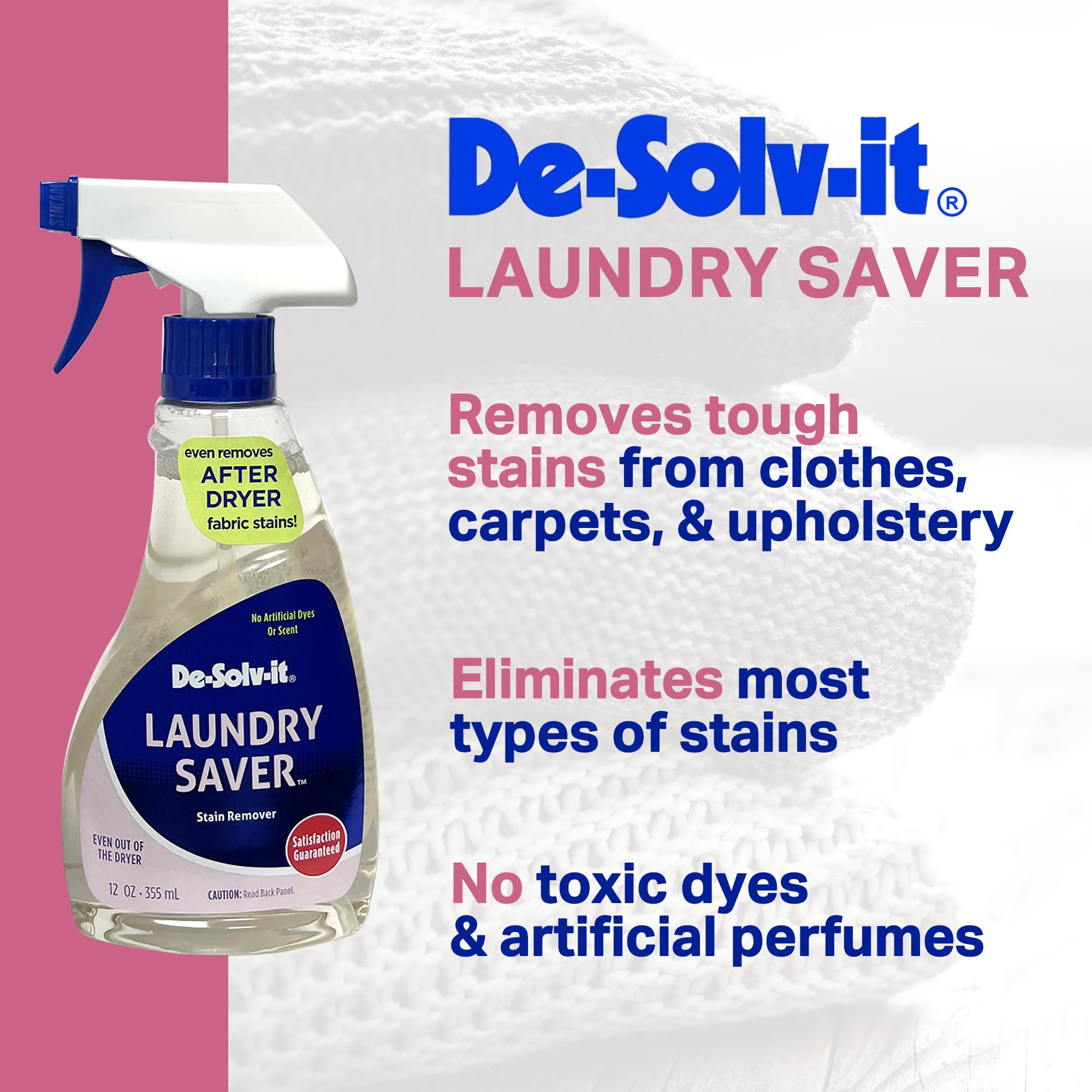 Orange Sol De-Solv-It stain remover spray on fabric ready to treat stubborn stains.