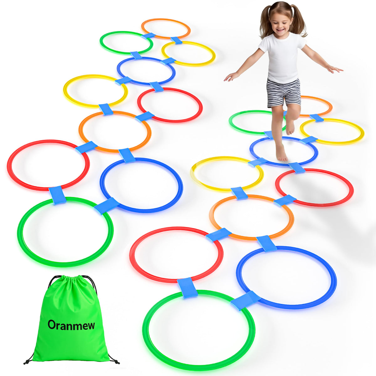 Oranmew hopscotch rings 11inch for safe indoor or outdoor play.