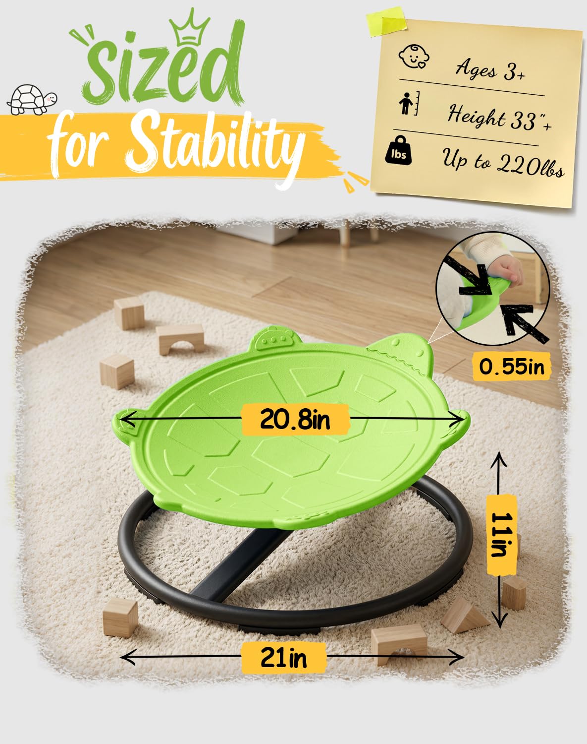 Oranmew turtle spinning chair whisper-quiet bearings enable smooth spins.