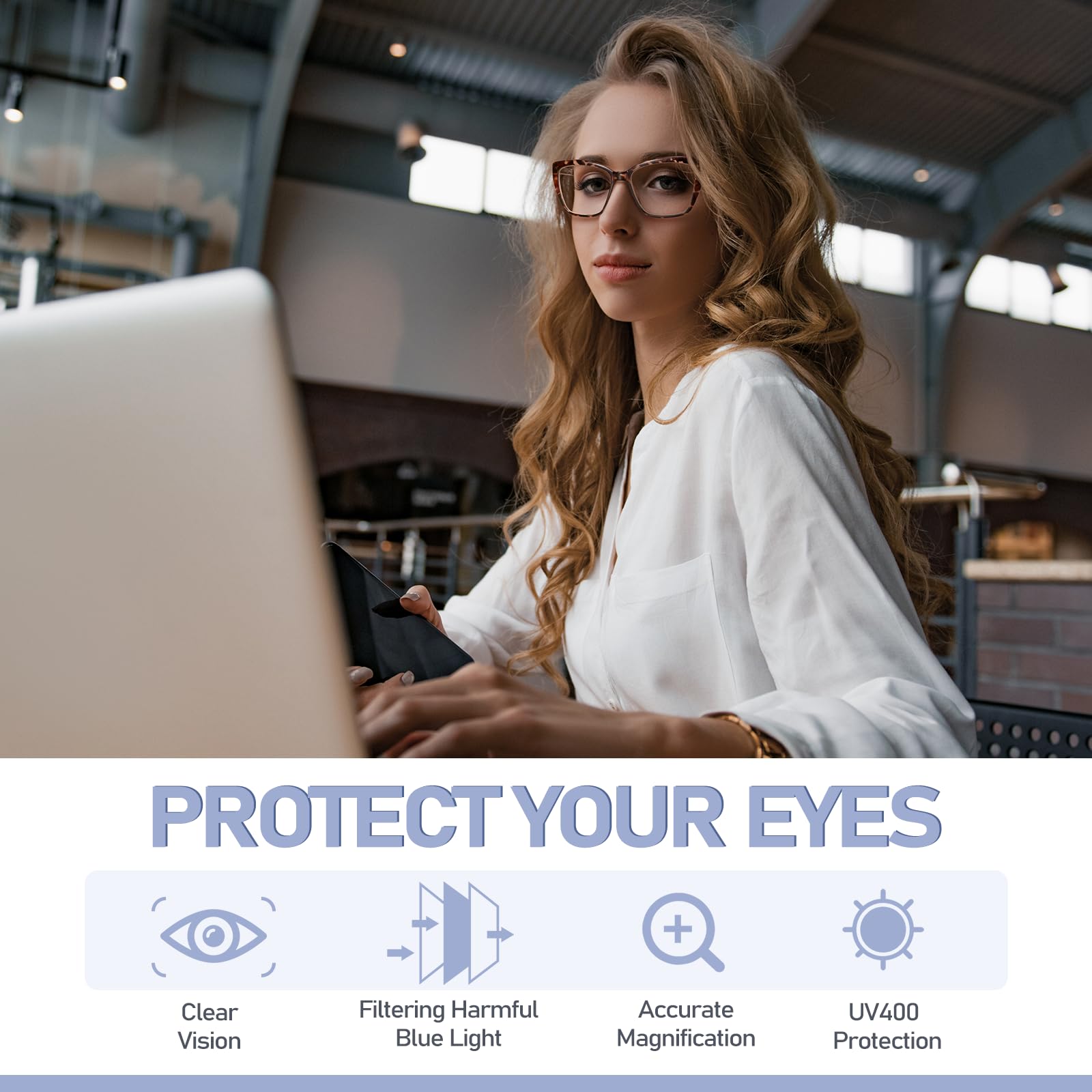 ORANZI Reading Glasses in purple accent show fashionable versatility and comfort.