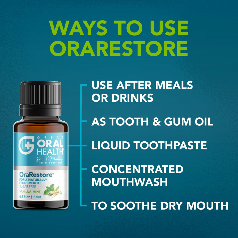 OraRestore travel-size bottle fits in a bag for on-the-go freshness.