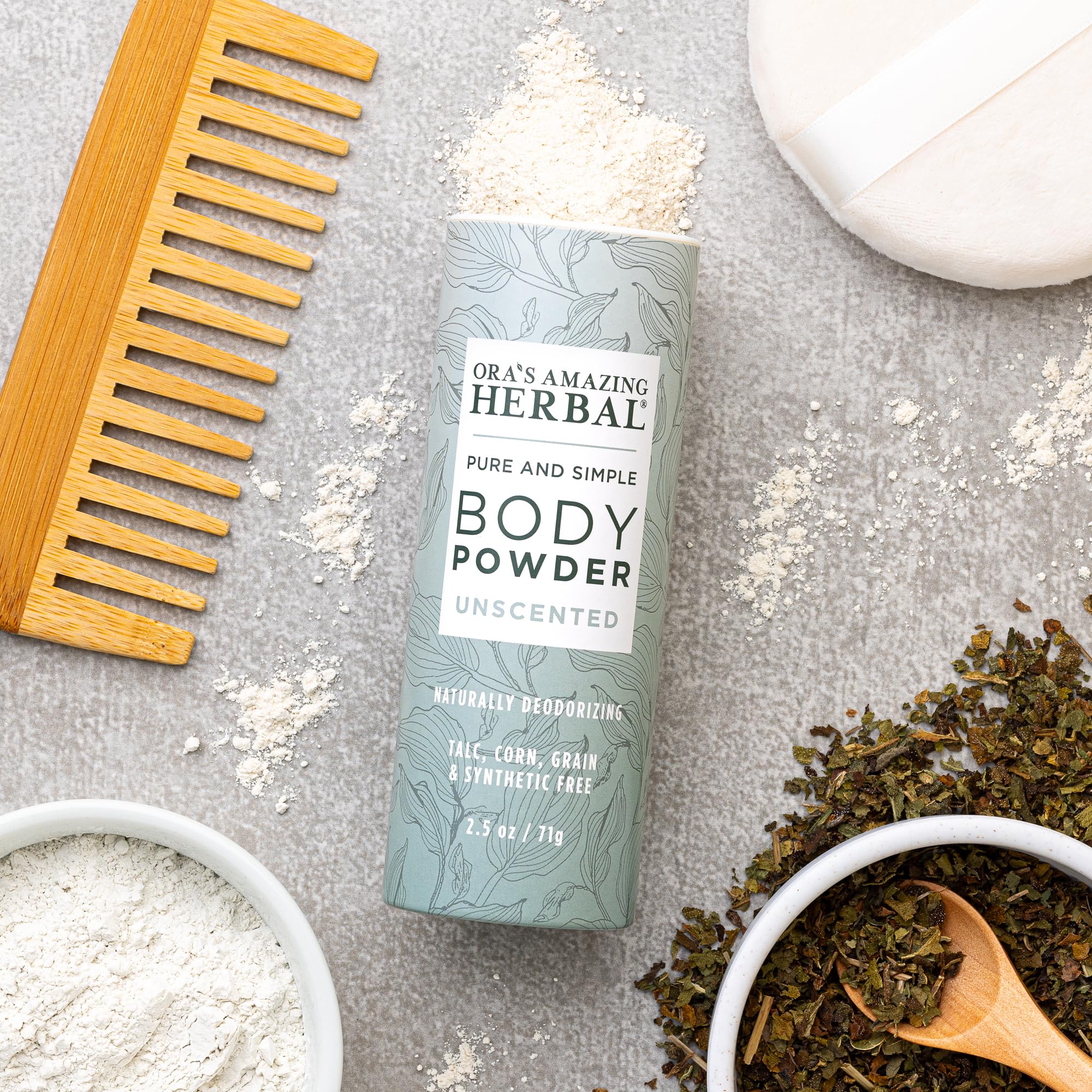 Unscented Ora's Amazing Herbal powder in a tub