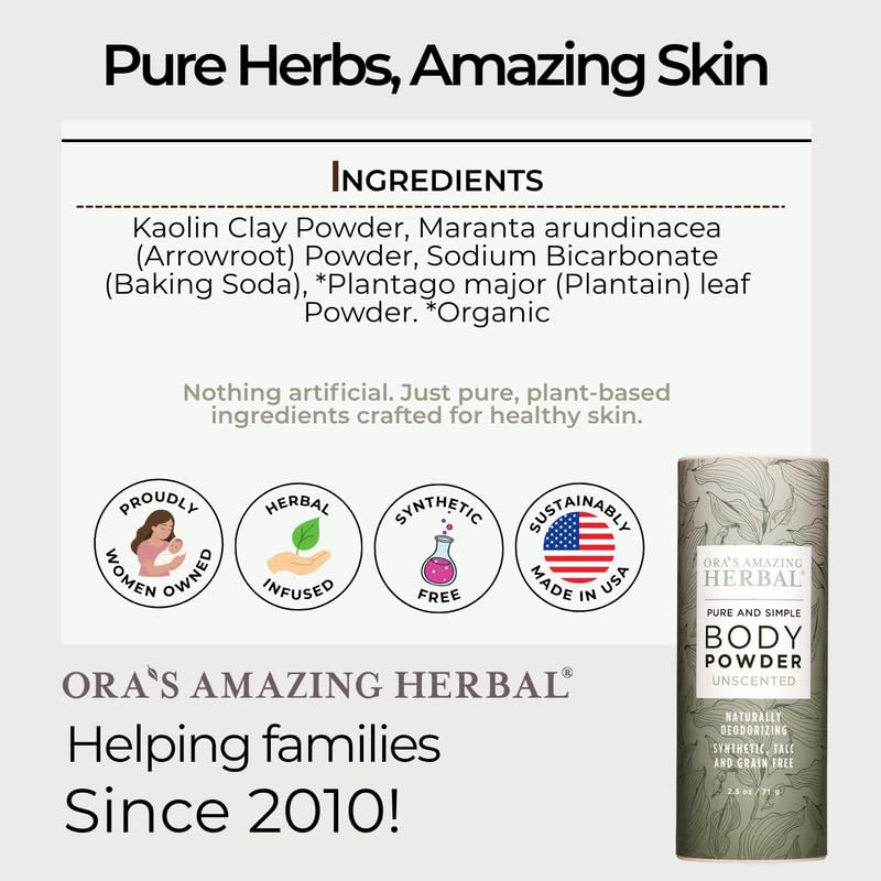 USA-made Ora's Amazing Herbal powder label emphasizes origin