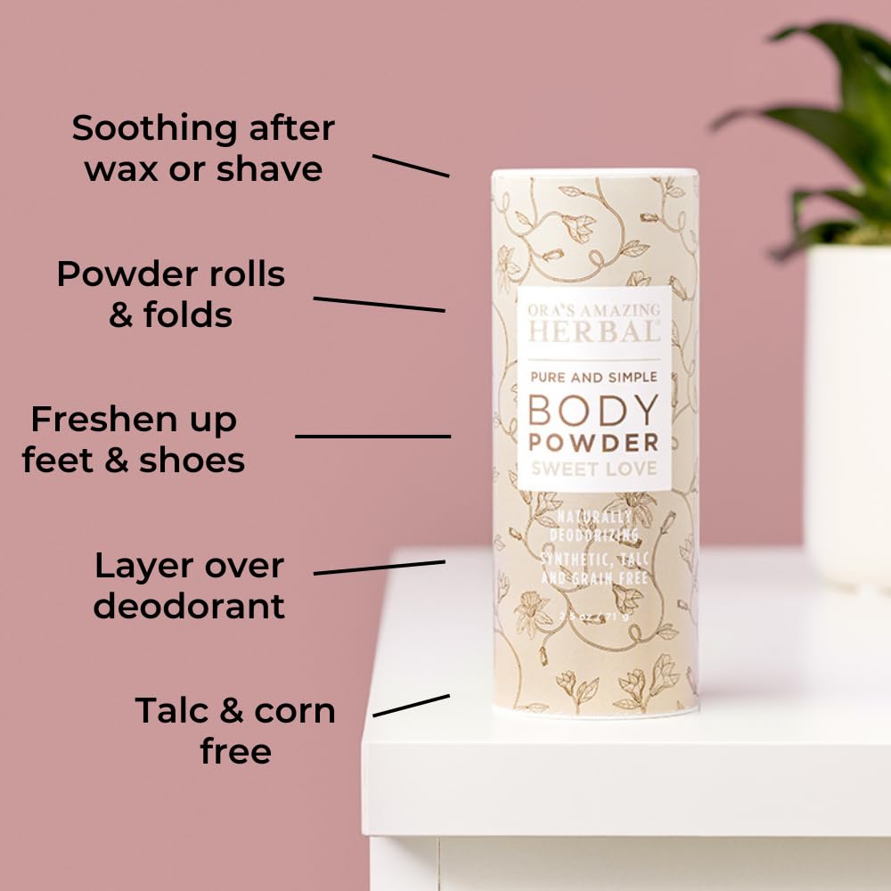 Sweet Love body powder dusting application for all-over freshness