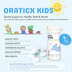OraTicx Kids Dental Probiotics yogurt-flavor tablet entices children to brush.