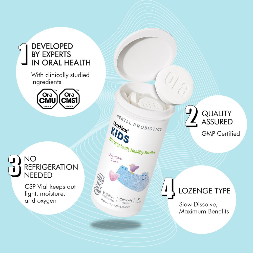 OraTicx Kids Dental Probiotics kid-brushing moment encourages healthy habits.