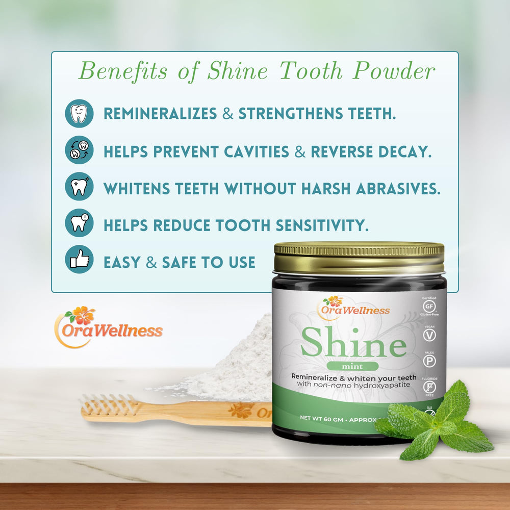 Close-up of the glass bottle highlights fluoride-free mint freshness after use