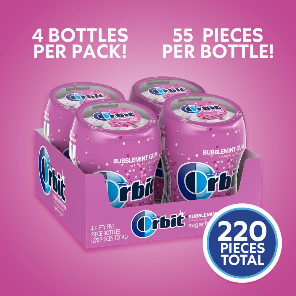 Orbit Bubblemint gum bottle in a gym bag ready for post-workout refresh.