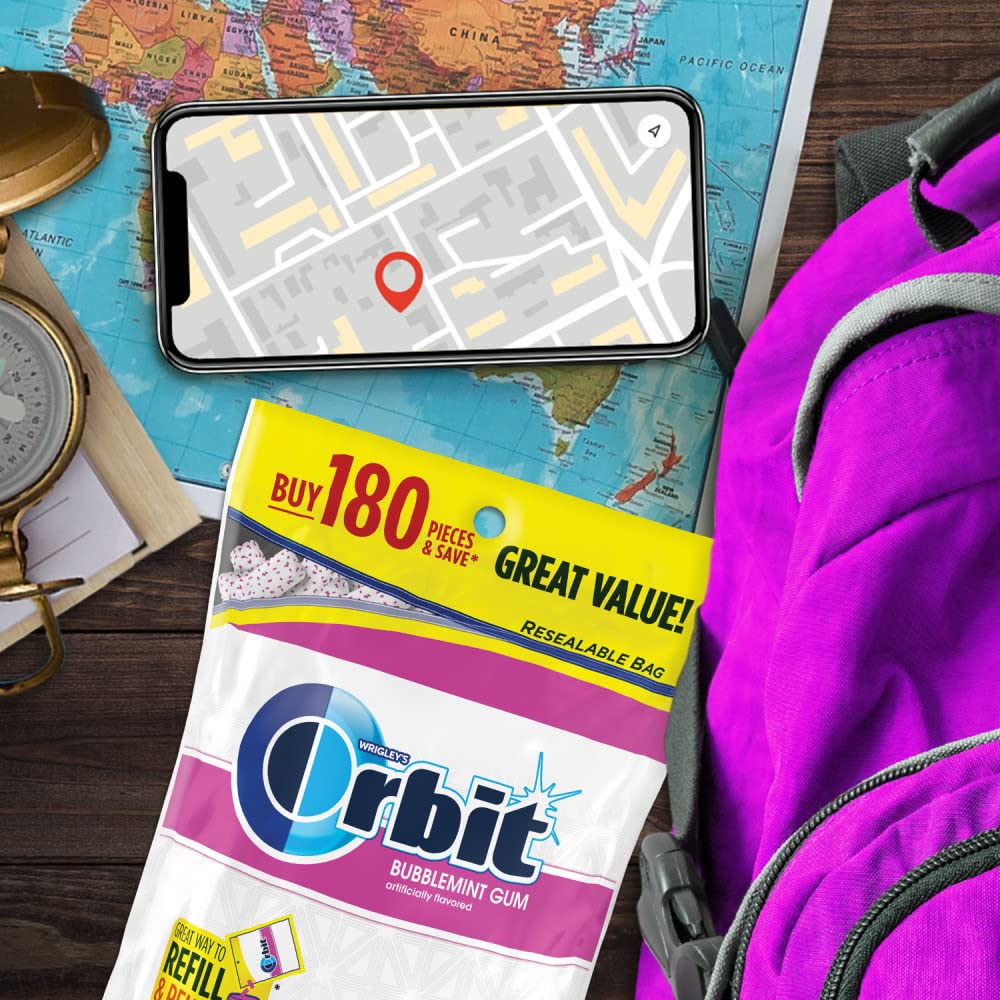 Orbit Bubblemint gum in car tray for travel fresh breath