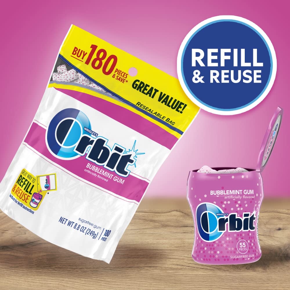 Orbit Bubblemint gum piece close-up conveys fresh flavor perception.