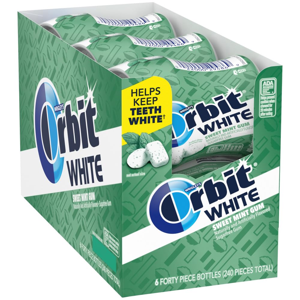 Orbit Sweet Mint gum bottle for on-the-go freshness and sugar-free breath.