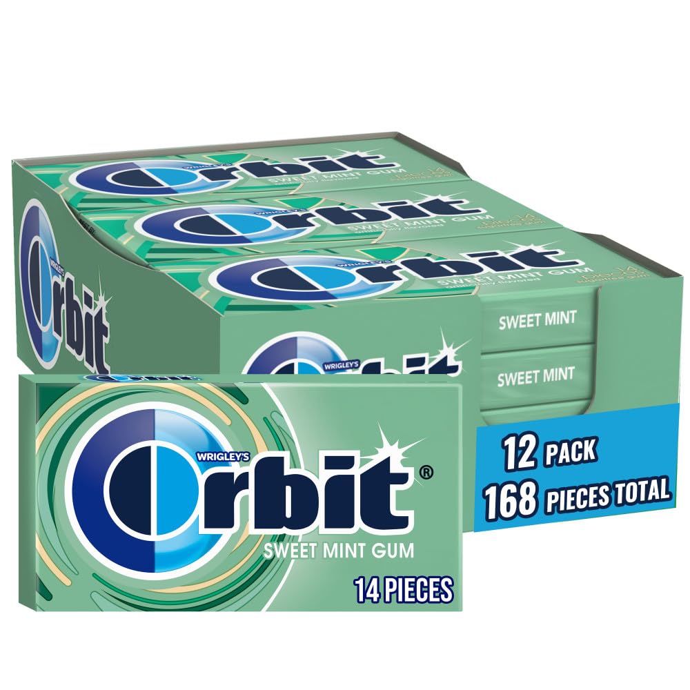 Orbit Sweet Mint gum bulk box front view, convenient for stocking and quick access