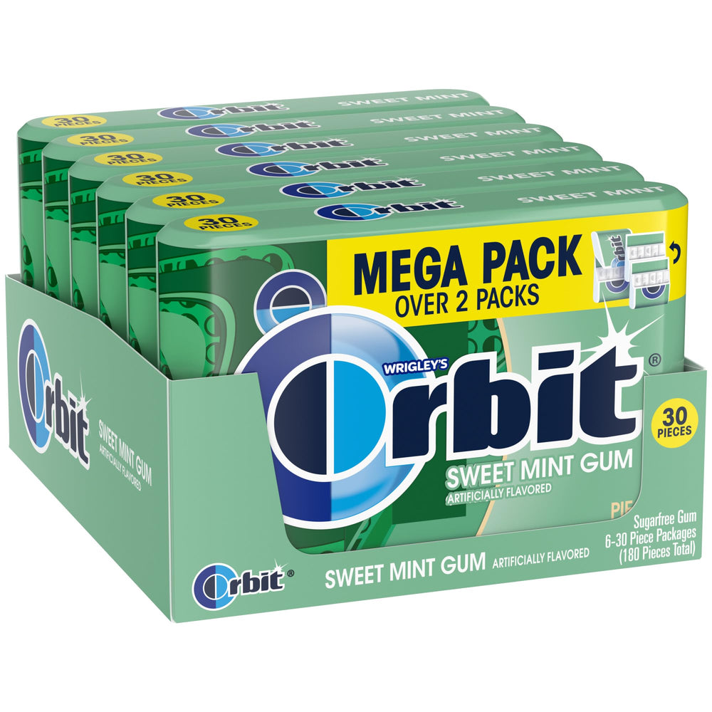 Orbit Sweet Mint Gum Mega Pack front view for portable, refreshing freshness.