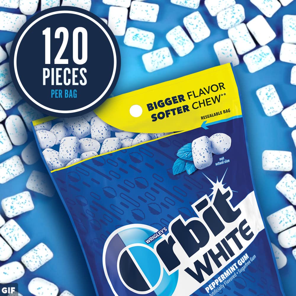 Orbit White Peppermint Gum bulk pack on office desk for quick freshen-ups.