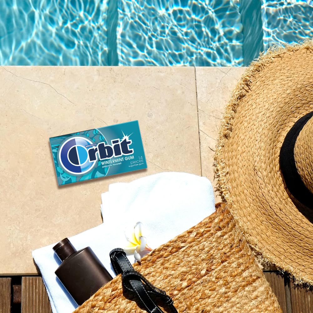 Car-ready Orbit Wintermint gum for on-the-go freshness.