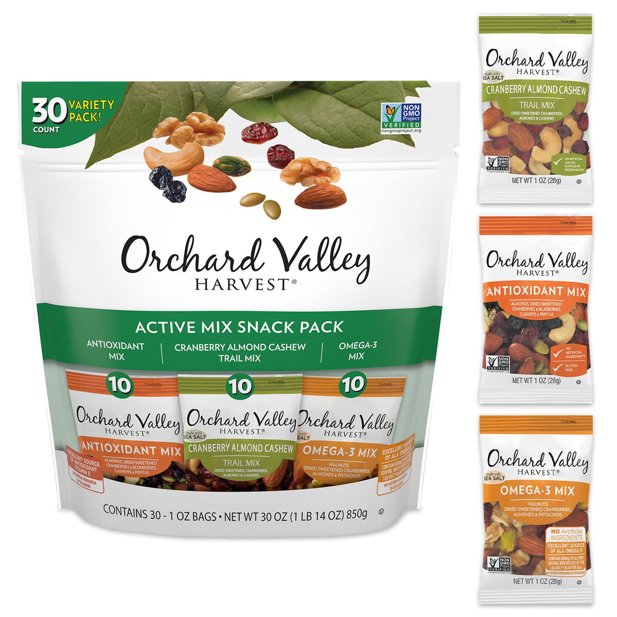 Orchard Valley Harvest active snack pack bags for convenient on-the-go snacking for the whole family.