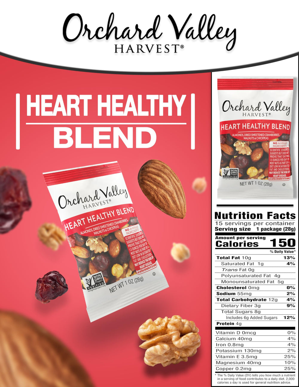 Orchard Valley Harvest almonds close-up, a crunchy fiber-rich snack.